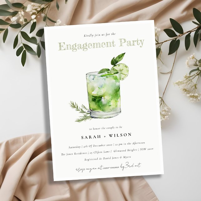 Invitation Élégant Green Margarita Cocktail Fiançailles (Créateur téléchargé)