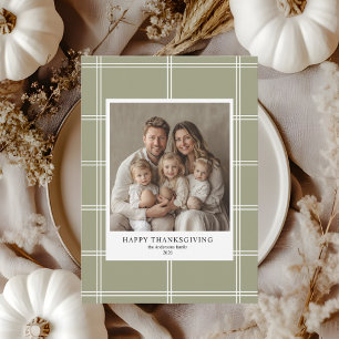 Invitation Elégant Green Plaid Family Photo Thanksgiving