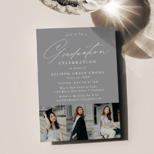 Invitation Elegant Grey 3 Photo Graduation Party
