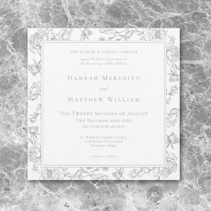 Invitation Elegant Grey Chinoiserie Bird & Crest Mariage