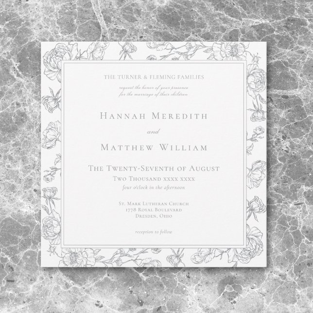 Invitation Elegant Grey Chinoiserie Bird & Crest Mariage (Elegant Gray Chinoiserie Bird & Crest Wedding Invitation)