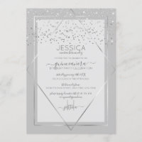 Elégant gris Argent Confetti Frontière Quinceañera