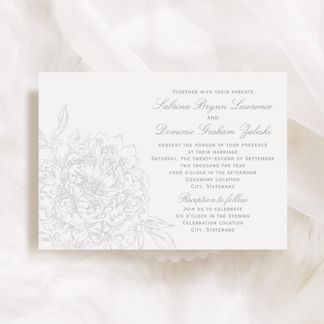 Invitation Élégant gris blanc Mariage de pivoine florale (Créateur téléchargé)