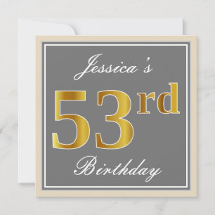 Invitation Elégant, gris, Faux Gold 53ème anniversaire + Nom