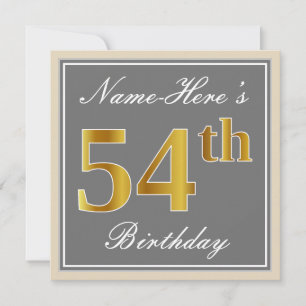Invitation Elégant, gris, Faux Gold 54e anniversaire + Nom