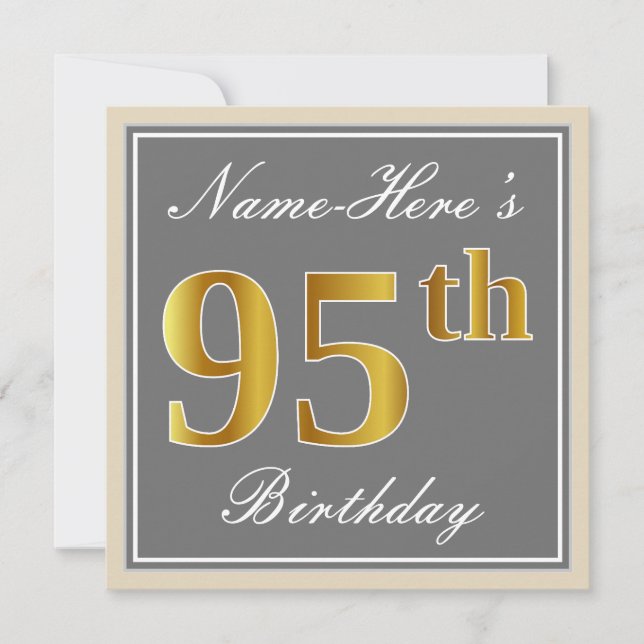 Invitation Elégant, gris, Faux Gold 95ème anniversaire + Nom (Devant)