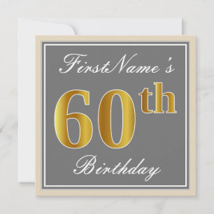Invitation Elégant, gris, Faux Or 60ème anniversaire + Nom
