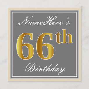 Invitation Elégant, gris, Faux Or 66ème anniversaire + Nom