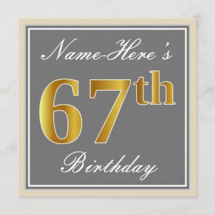 Invitation Elégant, gris, Faux Or 67ème anniversaire + Nom