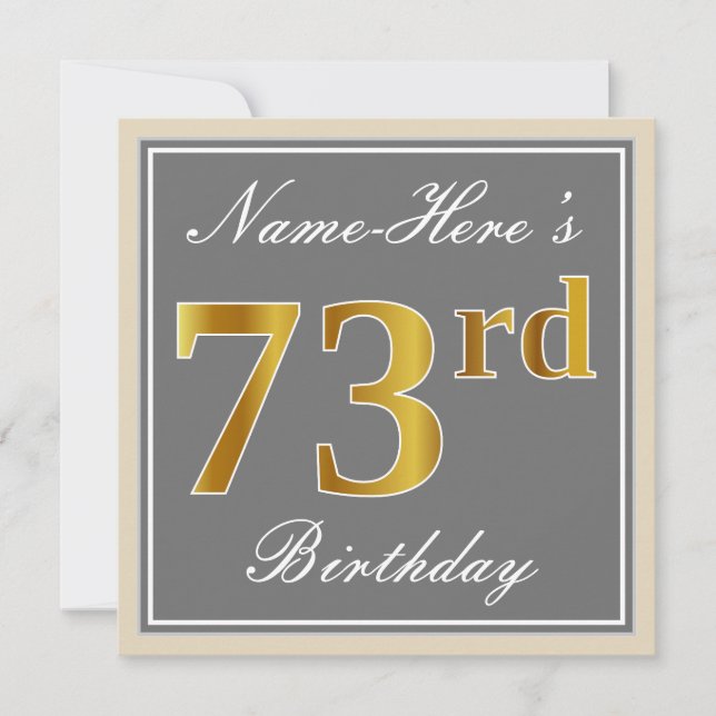 Invitation Elégant, gris, Faux Or 73ème anniversaire + Nom (Devant)