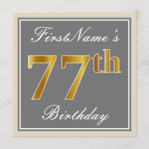 Invitation Elégant, gris, Faux Or 77ème anniversaire + Nom