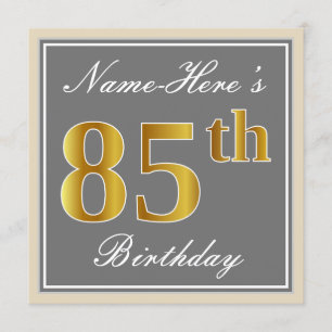Invitation Elégant, gris, Faux Or 85ème anniversaire + Nom