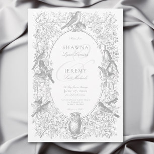 Invitation Élégant gris mariage chinoiserie nature et oiseaux