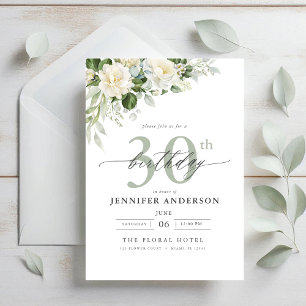 Invitation Elégant gris vert floral 30e anniversaire