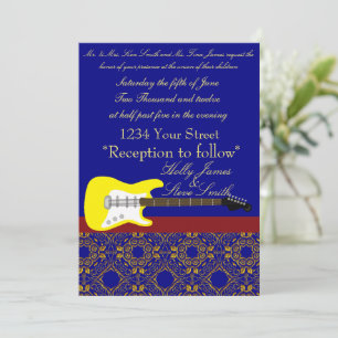 Invitation Elégant Guitare électrique or et bleu marine maria