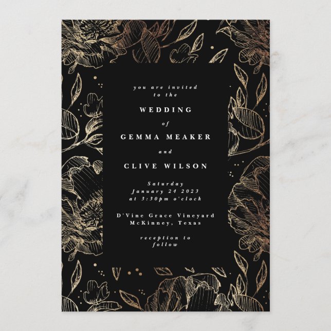 Invitation Elegant Hand Drawn Botanical Wedding (Devant)