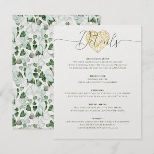 Invitation Elegant Heart Eucalyptus Foliage Détails du Mariag