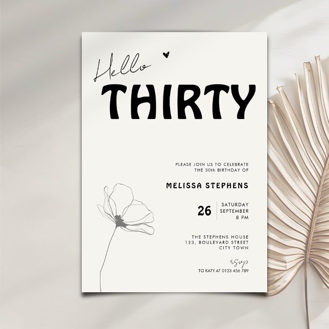 Invitation Elegant Hello Thirty Bold Typography 30th Birthday (Créateur téléchargé)