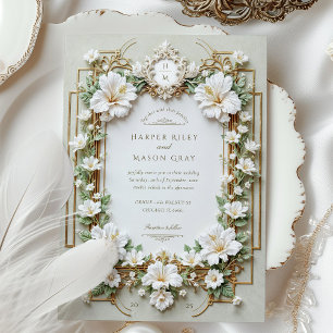 Invitation Elégant Hibiscus blanc avec Faux Gold