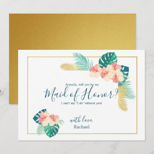 Invitation Elégant Hibiscus hawaïen Be My Maid of Honor Card