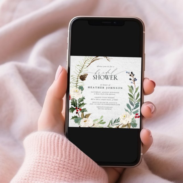 Invitation Elégant hiver Aquarelle Fête des mariées verte (Créateur téléchargé)