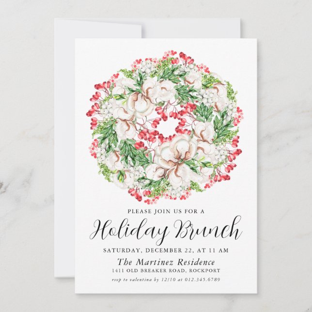 Invitation Elégant hiver Aquarelle Wreath Holiday Brunch (Devant)