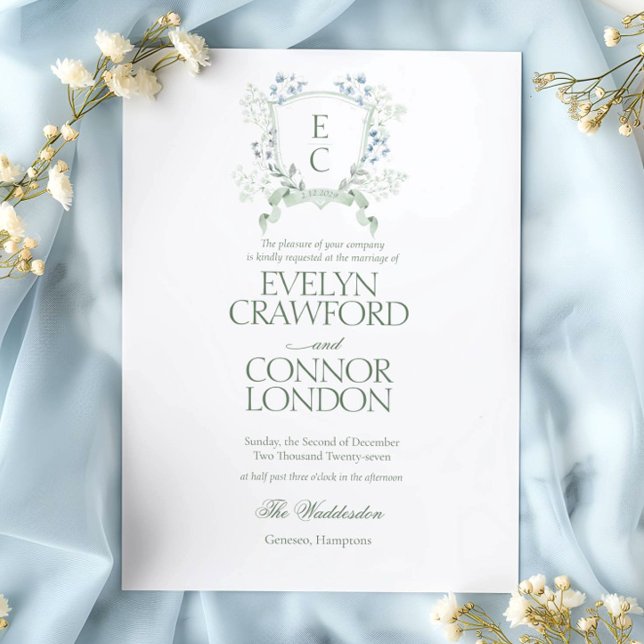 Invitation Élégant hiver Floral Crest Mariage (Créateur téléchargé)