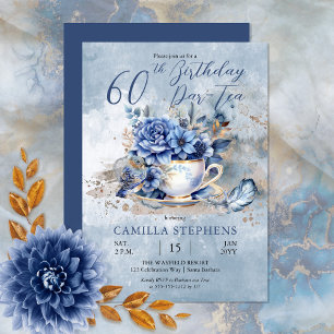 Invitation Elégant Hiver Floral Teacup 60e Anniversaire Par-T