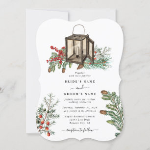 Invitation Élégant hiver Pins rustique Mariage de lanterne