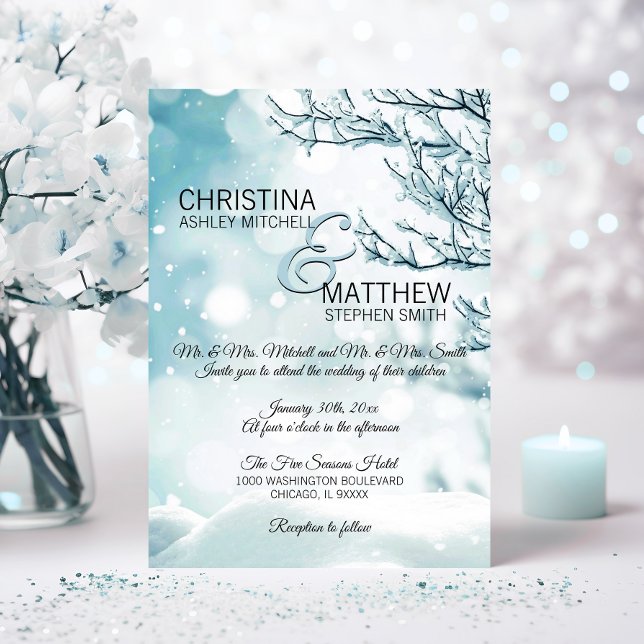 Invitation Élégant hiver Wonderland Snow Flakes MARIAGE (Elegant Winter Wonderland Snow Snowflakes WEDDING Invitation)