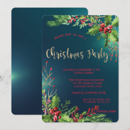 Invitation Elegant Holly Berries Company Fête de Noël