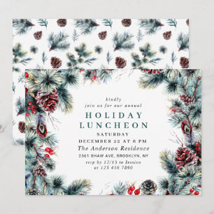 Invitation Élégant Holly Berry Noël VACANCES DÉJEUNER