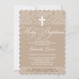 Invitation ÉLÉGANT HOLY BAPTISM élégant damask script kraft