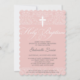 Invitation ÉLÉGANT HOLY BAPTISM élégant damask script rose