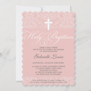 Invitation ÉLÉGANT HOLY BAPTISM élégant damask script rose