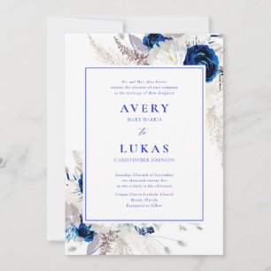 Invitation Elégant Horizon bleu & blanc Mariage floral Invita