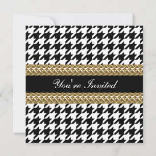 Invitation Elégant Houndstooth Black White Gold Party Invitat