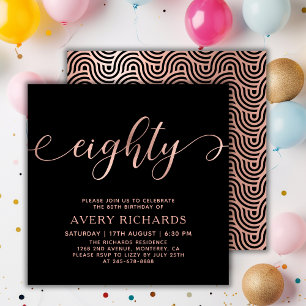 Invitation Elégant huit Rose Gold Script 80e anniversaire