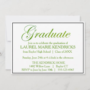 Invitation Elégant Hunter Green Script Graduation Party