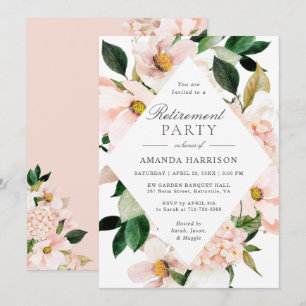 Invitation Elegant Hydrangea Blush Floral Retirement Party
