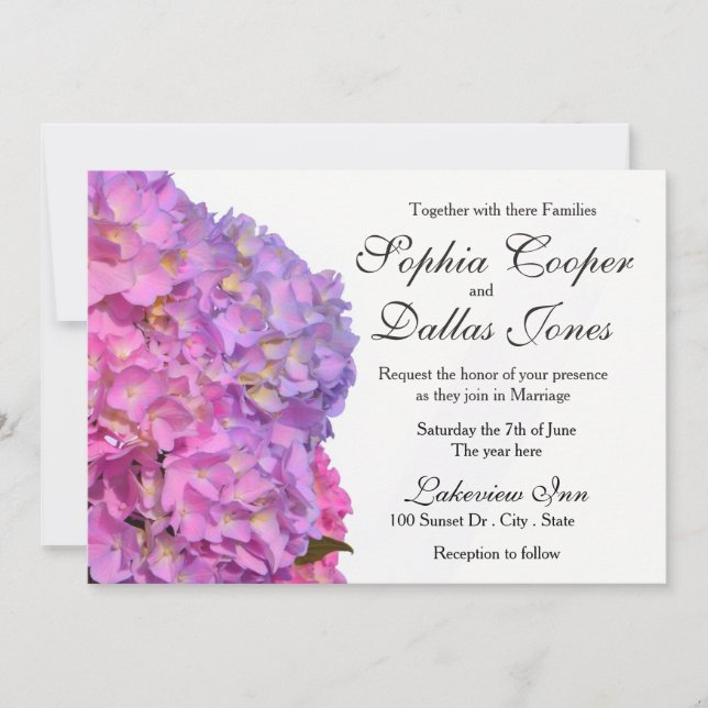 Invitation Élégant Hydrangeas rose violet fleurs Mariage (Devant)