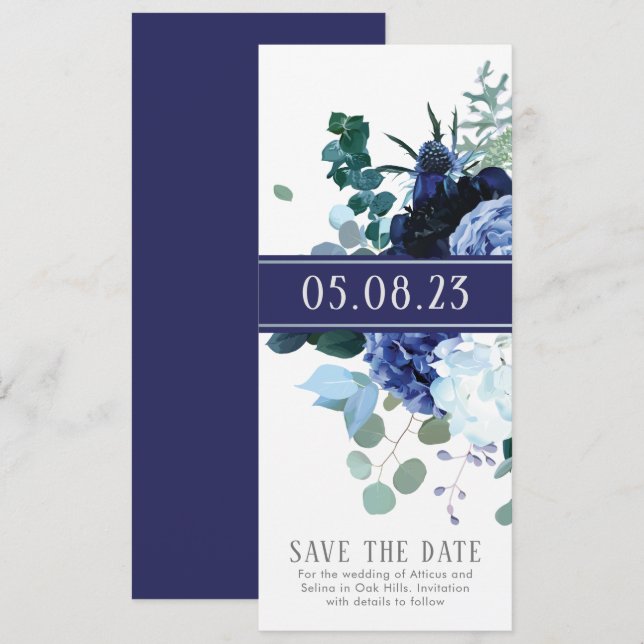 Invitation Élégant Indigo Douce et Économisez la date de mari (Devant / Derrière)