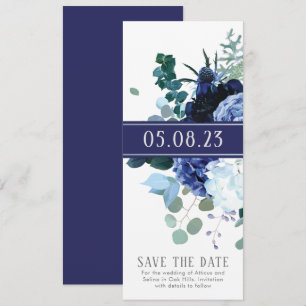 Invitation Élégant Indigo Douce et Enregistrez la date du mar