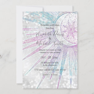 Invitation Elegant Iridescent Sun Moon Mandala Silver Design