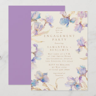 Invitation Élégant Iris Fête de Fiançailles Aquarelle Florale