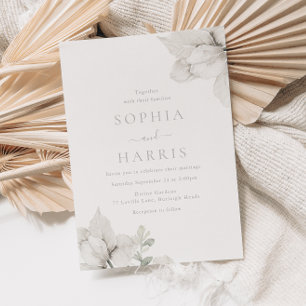 Invitation Élégant ivoire et Mariage floral blanc