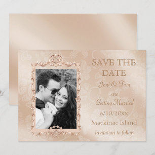Invitation Elégant ivoire et or photo Enregistrer la date