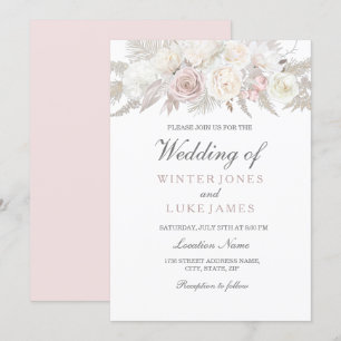 Invitation Élégant ivoire et Rose Mariage de Wonderland Winte