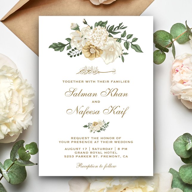 Invitation Élégant ivoire floral islamique Mariage musulman (Créateur téléchargé)