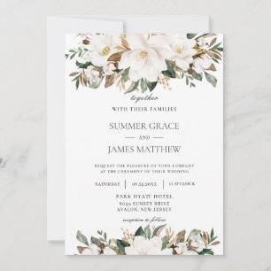 Invitation Élégant Ivoire Magnolia Mariage de verdure fleurie